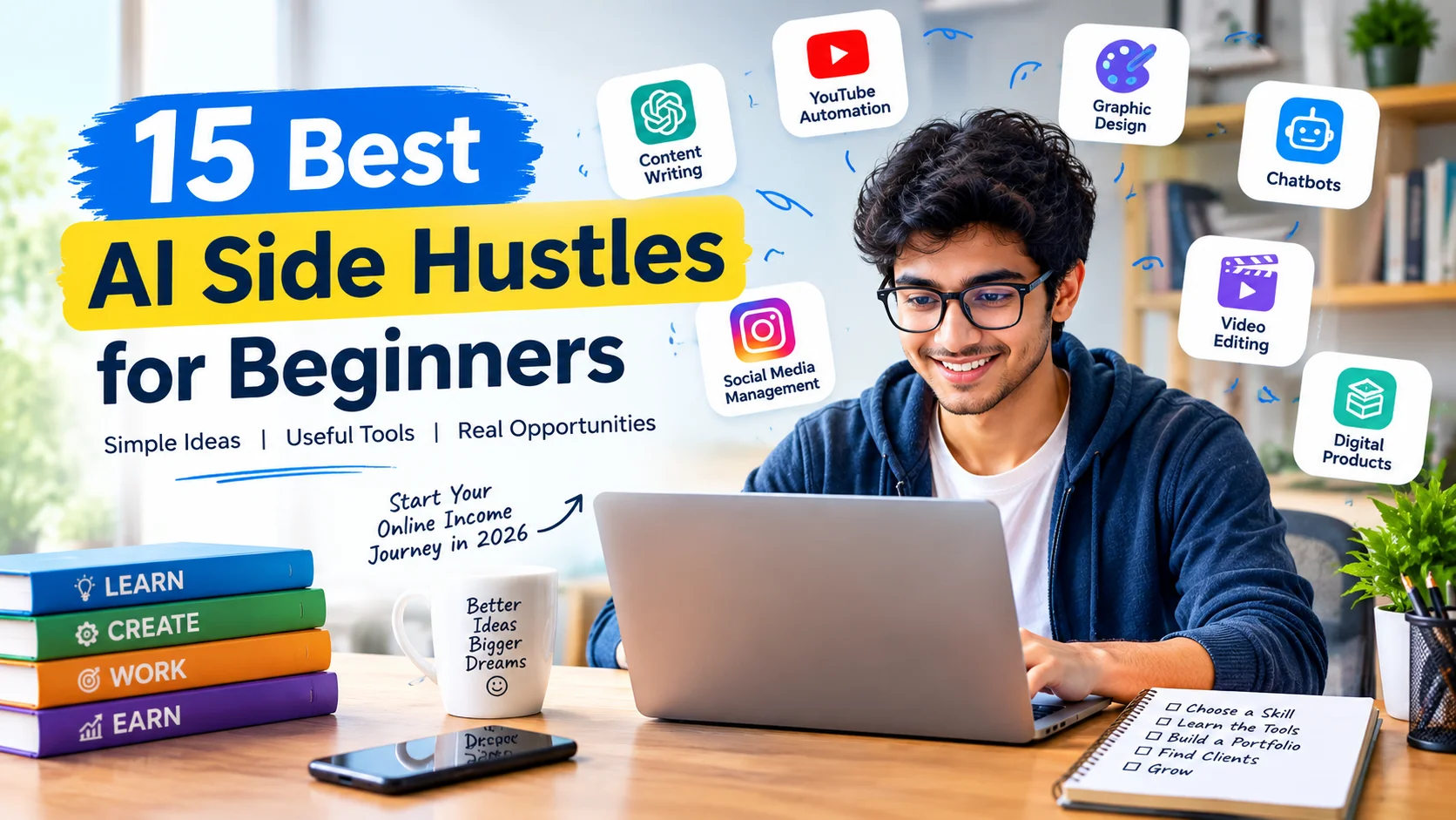 15 best AI side hustles for beginners in 2026