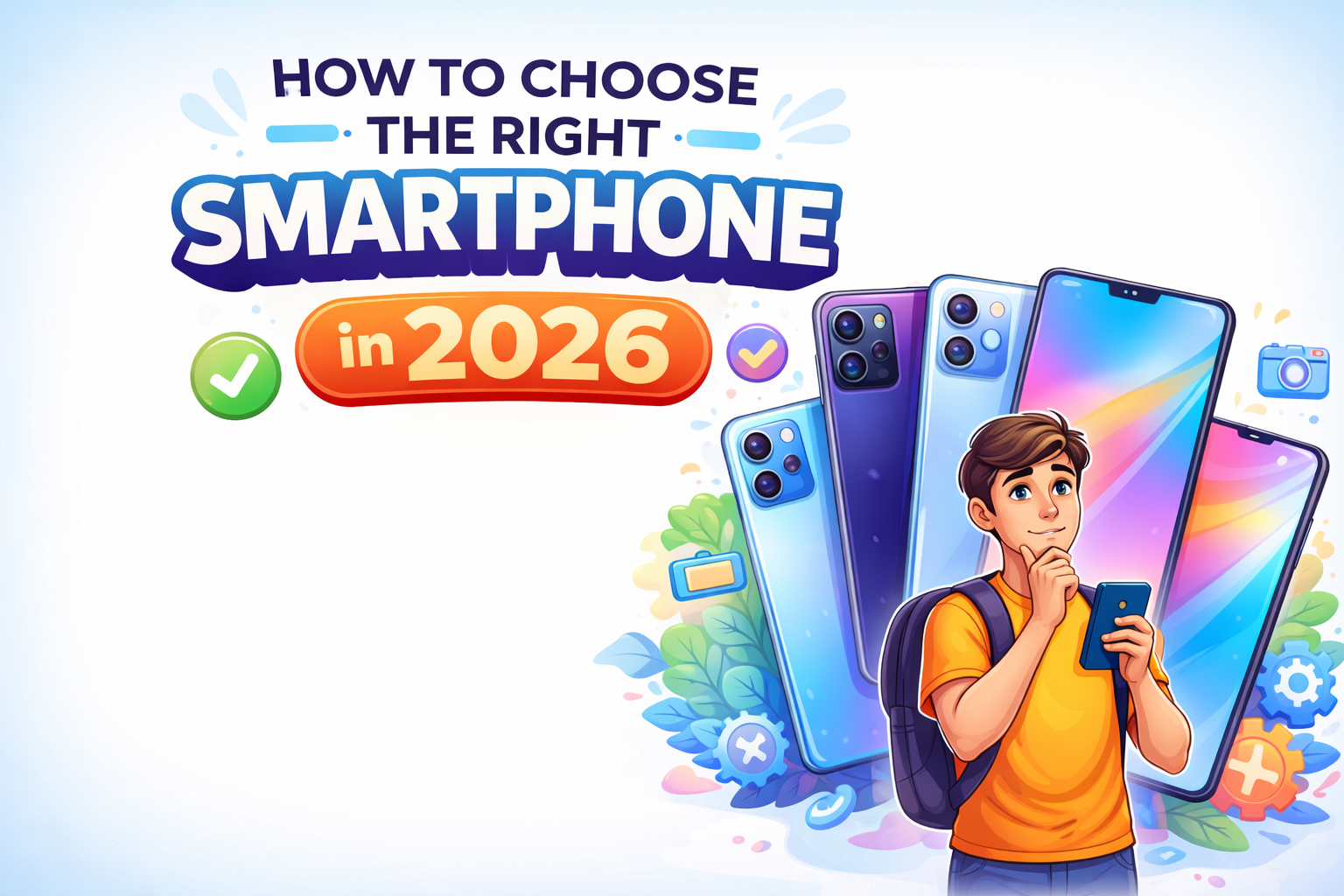 Guide to choosing the right smartphone in 2026 showing different modern phones and buyer comparison concept