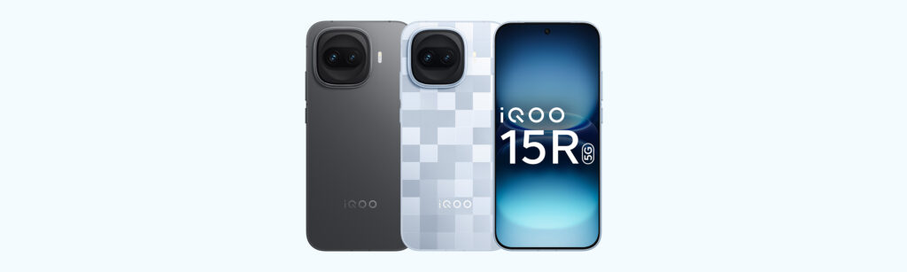 iQOO 15R front view showing AMOLED display with centered punch-hole camera