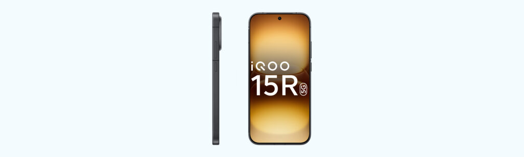 iQOO 15R side profile showcasing slim frame and AMOLED display design