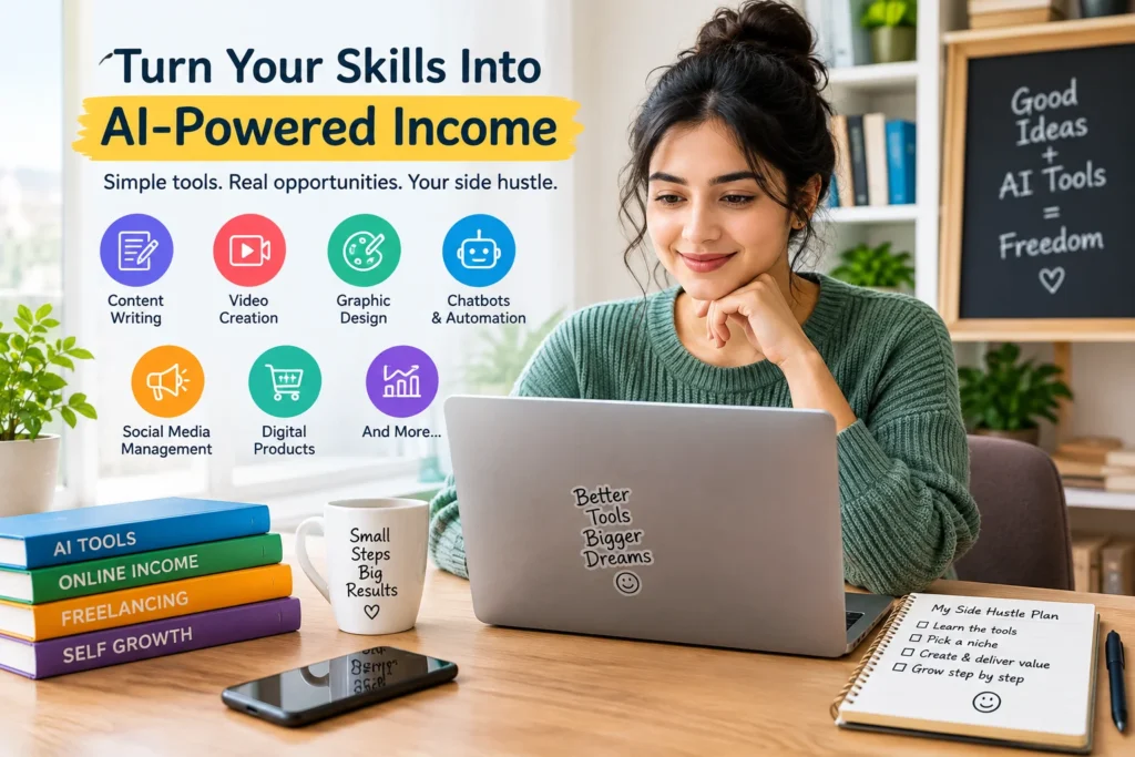 best AI side hustles for beginners using different digital skills