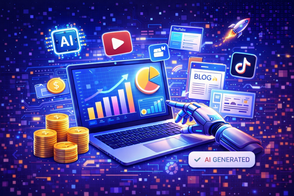 AI side hustles online income concept