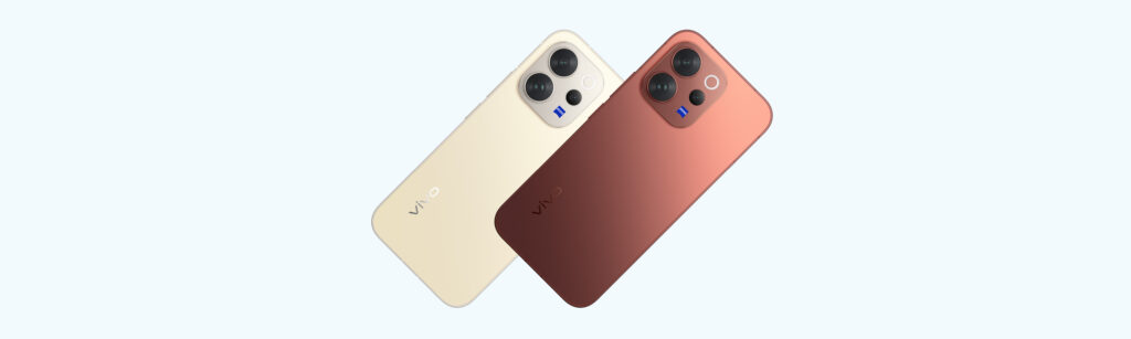 Vivo V70 smartphone official image showing rear camera design and multiple color variants with ZEISS branding