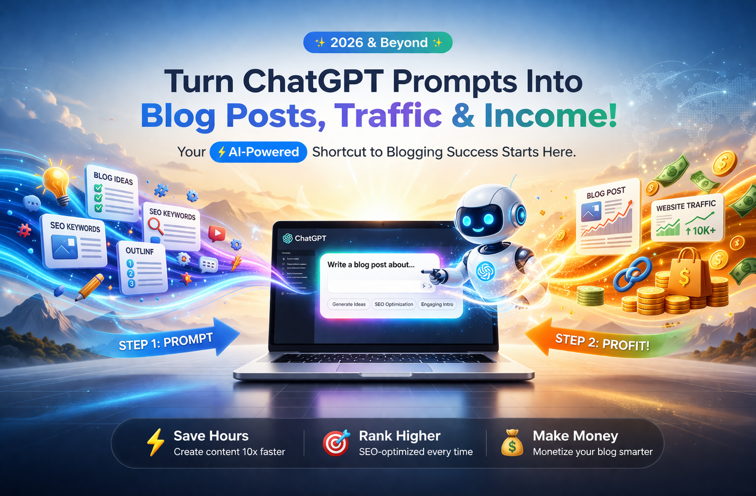 chat gpt prompts for blogging seo traffic and income workflow