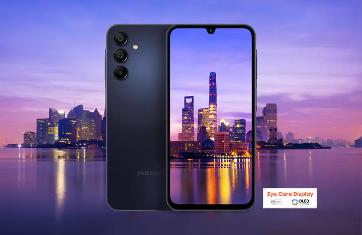 Samsung Galaxy A15 5G smartphone front and back design with AMOLED display