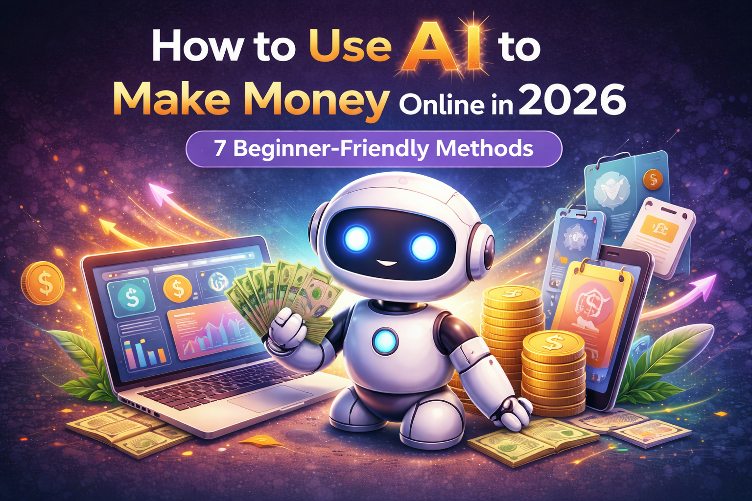 how to use ai to make money online in 2026 with blogging freelancing and digital income methods illustration