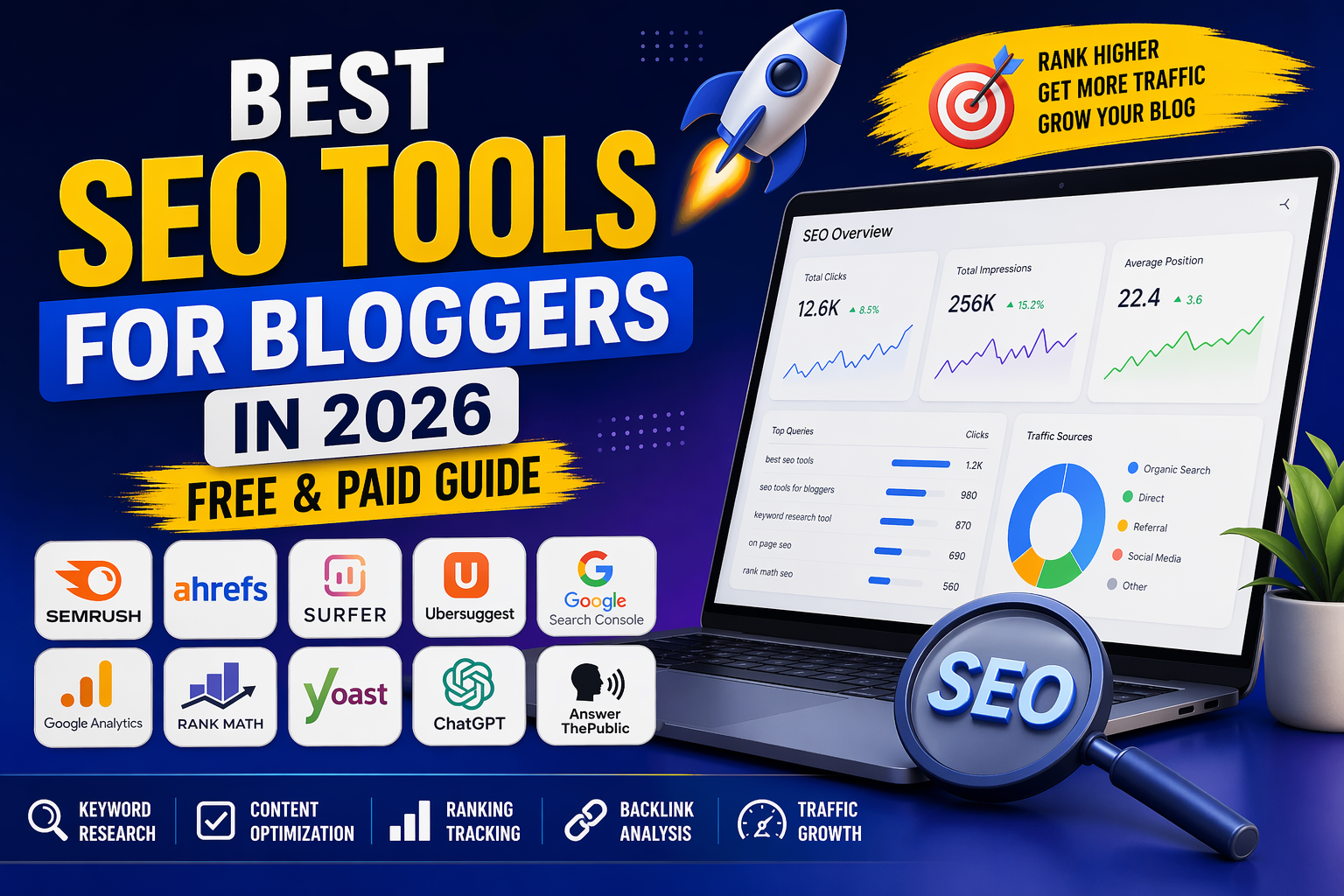 best seo tools for bloggers 2026 with ai powered keyword research and content optimization dashboard