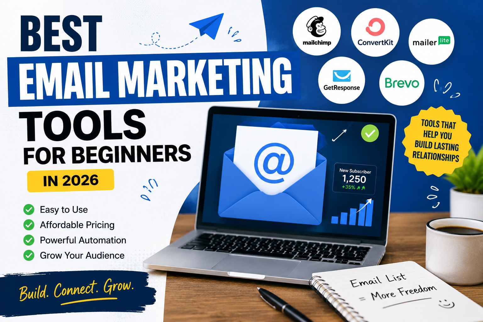 best email marketing tools for beginners featuring popular email platforms and automation tools in 2026