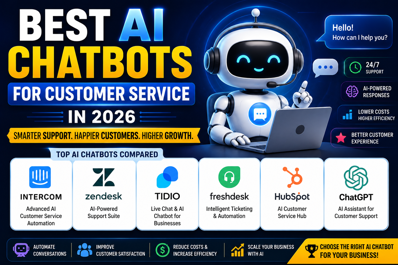 Best AI chatbots for customer service showing AI-powered customer support automation, chatbot technology, and business communication solutions in 2026