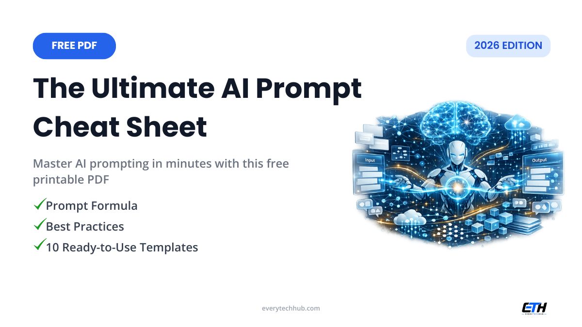 AI Prompt Cheat Sheet 2026 free PDF cover with prompt formula and ready-to-use templates