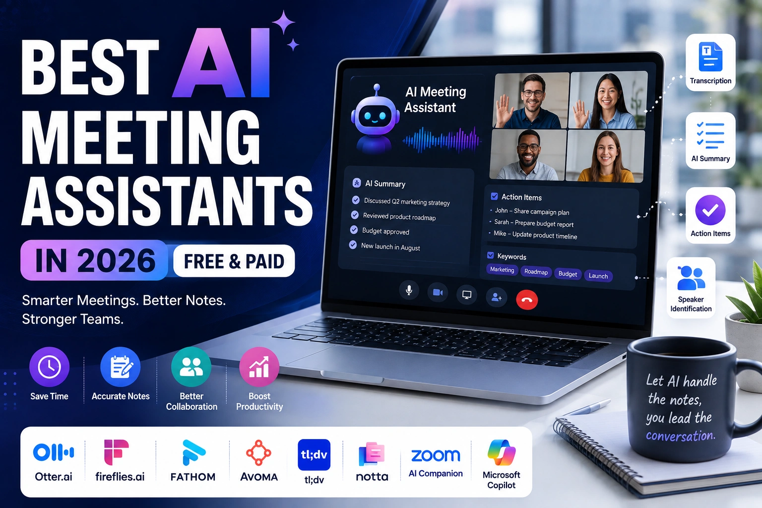 Best AI meeting assistants in 2026 for transcription, summaries, and meeting notes