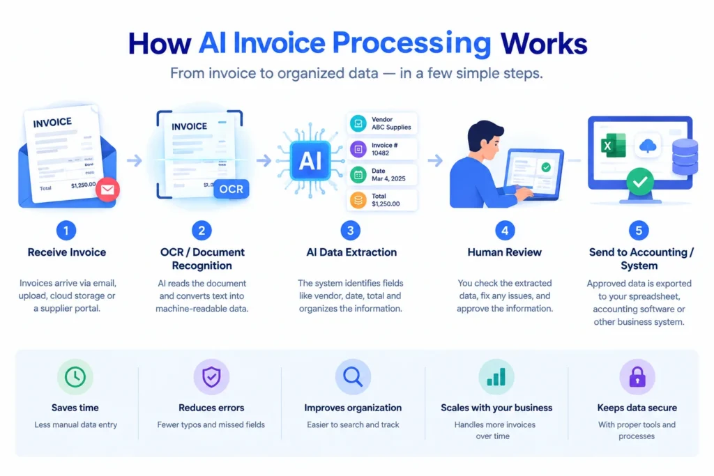 AI invoice processing workflow from invoice receipt to accounting