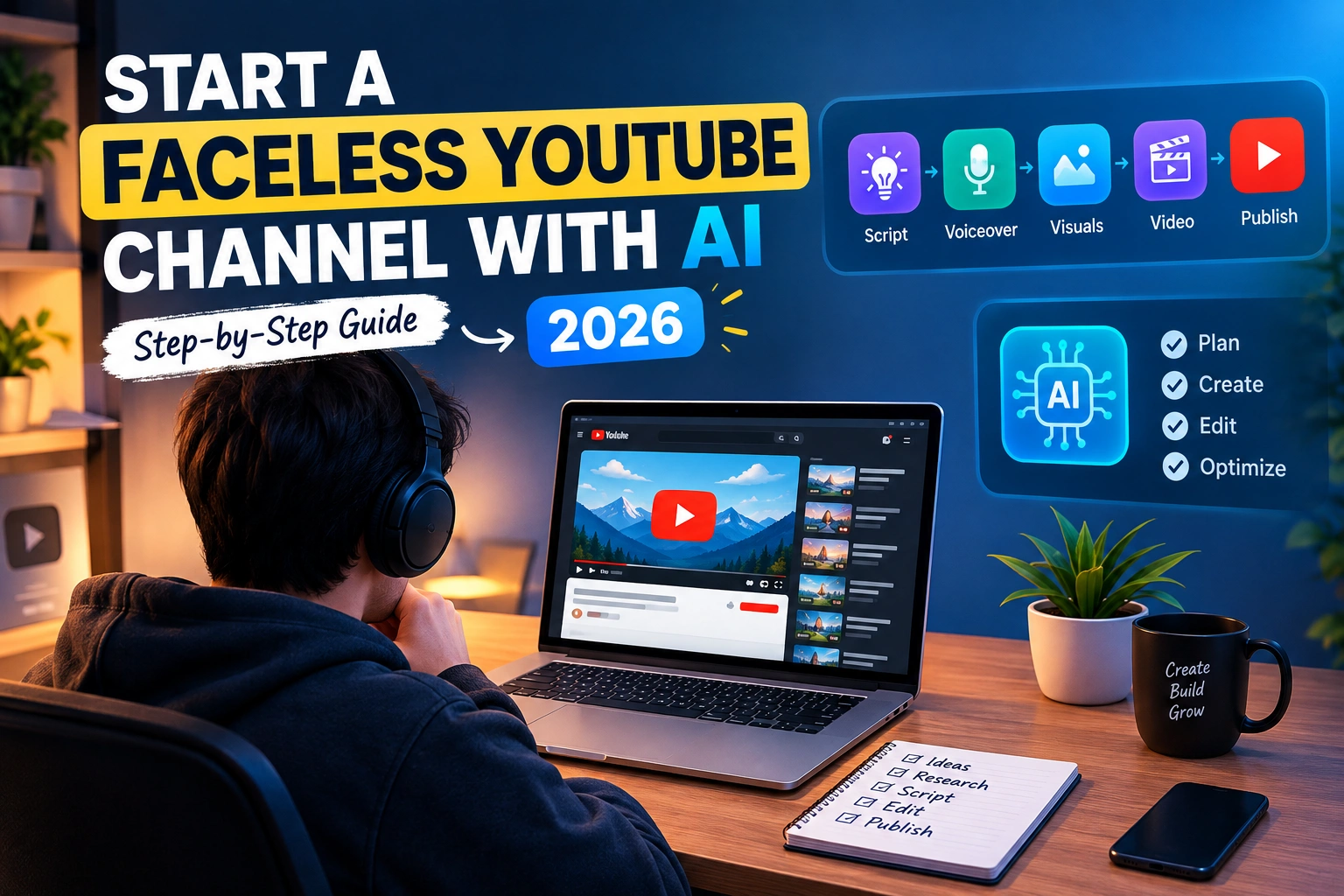 How to create a faceless YouTube channel using AI in 2026 step-by-step
