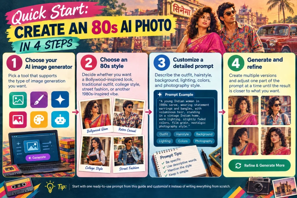 Four-step guide to creating Indian 80s fashion AI photos